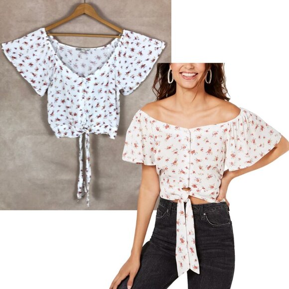GYPSIES & MOONDUST Flutter Sleeve Tie Front Boho Top NEW MEDIUM - Picture 1 of 9